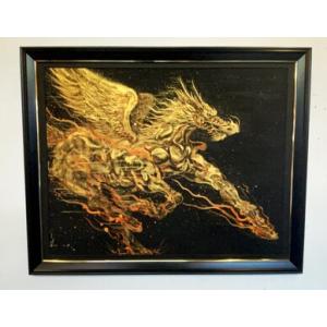 ふるさと納税 現代水墨画家　絵師白道　「火の龍馬」 絵画 アート インテリア 手描き 一筆 龍 日本画 現代アート ハンドメイド作品 水墨画 かっ.. 岐阜県本巣市