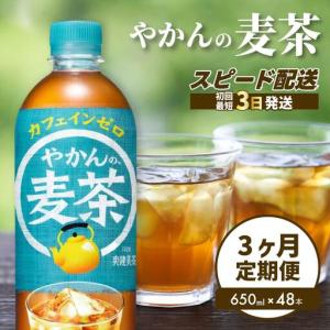 ふるさと納税 【3か月定期便】やかんの麦茶 from 爽健美茶 PET 650ml×48本(2ケース) 最短3日発送 ペットボトル お茶 むぎ茶 飲料 カフェイ.. 広島県三原市