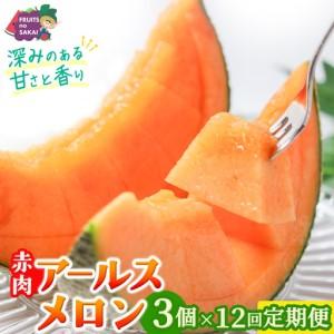 ふるさと納税 【定期便】 赤肉アールスメロン 3玉 × 12か月連続 茨城県つくばみらい市