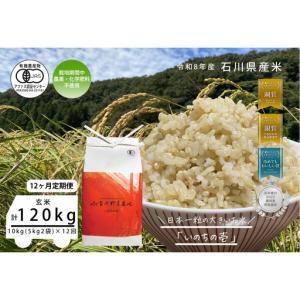 ふるさと納税 《令和8年産 新米 先行予約》「12ヶ月定期便」【お米グランプリ3部門受賞】＜有機JAS認証米＞日本一粒の大きいお米『いのちの壱』.. 石川県金沢市
