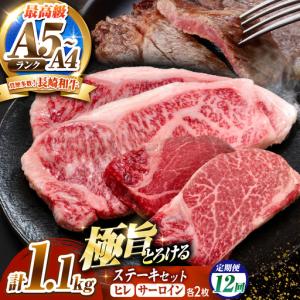 ふるさと納税 【12回定期便】長崎和牛 ステーキセット 各2枚 (ヒレ200g×2枚・サーロイン350g×2枚)希少部位 / ヒレ ひれ フィレ ふぃ.. 長崎県南島原市