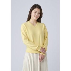 ふるさと納税 日本製 カシミヤ100% レディース Vネック イエロー 2Lサイズ [2564] 大阪府泉大津市