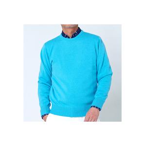 ふるさと納税 日本製 カシミヤ100% クルーネック ターコイズブルー 2Lサイズ [2620] 大阪府泉大津市