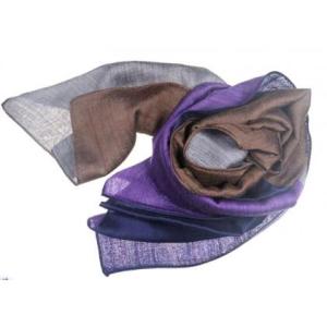 ふるさと納税 富士桜工房「やすらぎストール」グレー×ブラウン×ネイビー×パープル 男女兼用ウール＆シ...