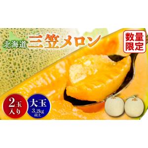 ふるさと納税 《2026年分中》大玉！とろける食感の北海道三笠メロン2玉入(3.2kg以上)