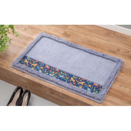 ふるさと納税 北欧の「幸せを運ぶ馬」ダーラヘスト柄の玄関マット　ライトグレー　縦５０cm×横８０cm...