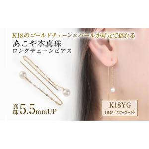 ふるさと納税 701　K18YGあこや本真珠ピアス　キラキラロングチェーン5.5mmUP
