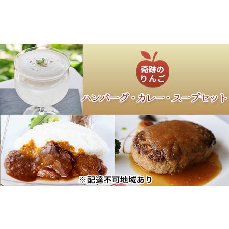 ふるさと納税 奇跡のりんご使用　ハンバーグ・カレー・冷製スープ 各1個セット 青森県弘前市