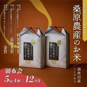 ふるさと納税 【頒布会】R7年産　最優秀賞受賞【8割減農薬】最高峰南魚沼産こしひかり20kg（5kg×4）×12ヶ月　桑原農産のお米(精米) 新潟県南魚沼市