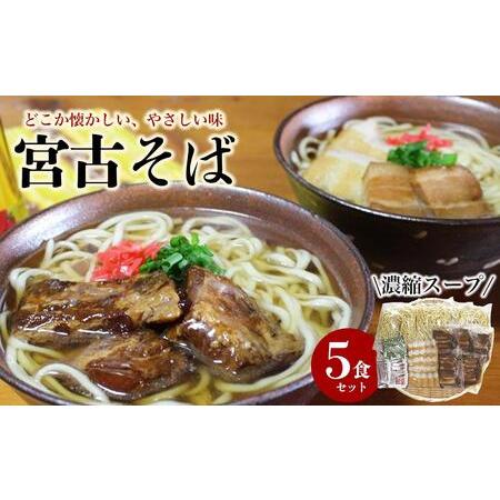 ふるさと納税 宮古そばゆで麺5食セット　濃縮スープ 沖縄県宮古島市