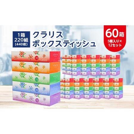 ふるさと納税 クラリスボックスティッシュ60箱(1箱220組(440枚))(5個入り×12セット)【...