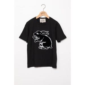 ふるさと納税 【beanxious(ビーアンキシャス)】直植毛フロッキーTシャツ　ウサギ黒　(Lサイ...