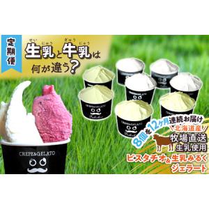 ふるさと納税 ＜12ヶ月定期便＞北海道産 生乳 ジェラート アイス 毎月8個 ピスタチオ ＆ 生乳ミルク 各4個 詰め合わせ ジェラートセット 北海道新ひだか町