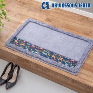 ふるさと納税 北欧の「幸せを運ぶ馬」ダーラヘスト柄の玄関マット　ライトグレー(縦50cm×横80cm...