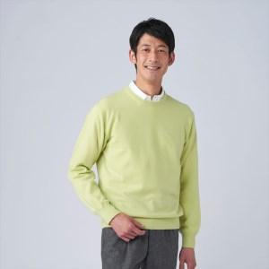 ふるさと納税 日本製 カシミヤ100% クルーネック ライトグリーン Lサイズ [2651] 大阪府泉大津市