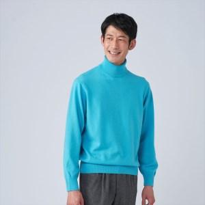 ふるさと納税 日本製 カシミヤ100% タートルネック ターコイズブルー Mサイズ [2658] 大阪府泉大津市