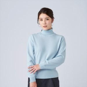 ふるさと納税 日本製 カシミヤ100% レディース タートルネック ライトブルー Lサイズ [1735] 大阪府泉大津市