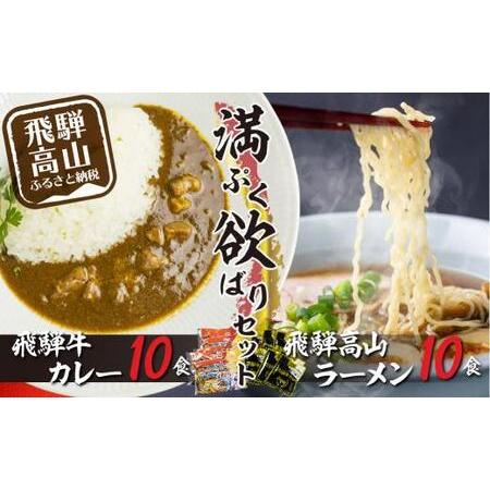ふるさと納税 飛騨牛カレー（160ｇ×10袋）と飛騨高山ラーメン（2食入×5袋で10食）満腹欲ばりセ...