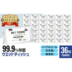 ふるさと納税 99.9％ 除菌ウエットティッシュ（ノンアルコール）80枚入×36個セット（2880枚）