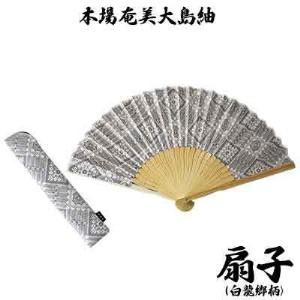 ふるさと納税 本場奄美大島紬　手織り扇子（龍郷柄　白） 鹿児島県龍郷町