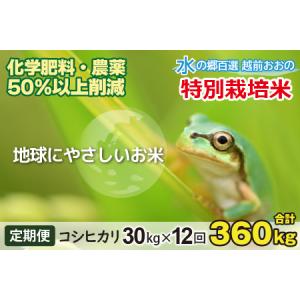 ふるさと納税 【令和7年産】【12ヶ月定期便】こしひかり 30kg × 12回 計 360kg【白米】減農薬・減化学肥料 「特別栽培米」−地球にやさしい.. 福井県大野市
