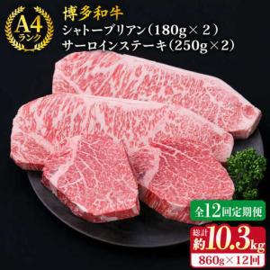 ふるさと納税 【全12回定期便】【極厚ステーキ】シャトーブリアン 約180g×2枚 サーロインステーキ 約250g×2枚 合計4枚 博多和牛 A4ラ.. 福岡県糸島市