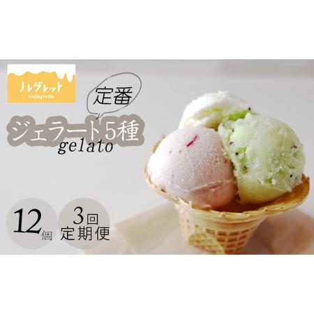 ふるさと納税 定番ジェラート （人気フレーバー5種） 12個入り×3ヶ月定期便 【アイス工房Noll...