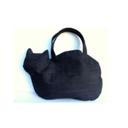 ふるさと納税 オリジナルネコ型トートバッグ　デニム ファッション かばん ふわふわ エコファー ネコ...