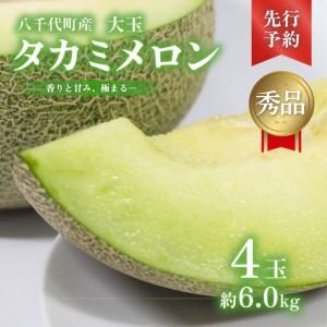 ふるさと納税 【先行予約】メロン タカミメロン 秀品 4玉 約6kg 八千代町産 茨城県八千代町
