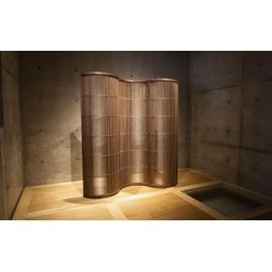 ふるさと納税 組子細工 衝立「波」3連（ウォルナット）組子細工 組子 パーティション 工芸品 伝統工芸 木製 曲げ組子【031_1977】 島根県浜田市