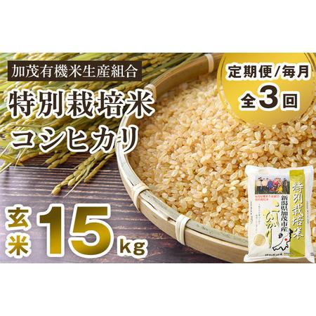 ふるさと納税 【定期便3回毎月お届け】新潟県加茂市産 特別栽培米コシヒカリ 玄米15kg（5kg×3...