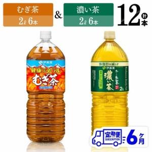 ふるさと納税 【6ヶ月定期便】伊藤園 健康ミネラルむぎ茶2L(6本)＋お〜いお茶濃い茶2L(6本) 【 飲料類 麦茶 緑茶 PET セット 詰め合わせ 飲みも.. 宮崎県川南町