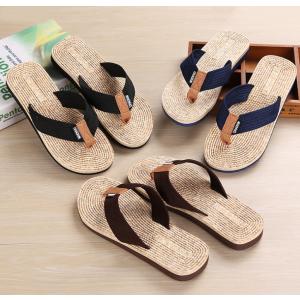 メンズ ビーチサンダル 麻風 プリント トングサンダル