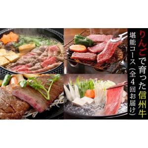 ふるさと納税 牛肉 焼肉・バーベキュー 長野県 山ノ内町 牛肉 定期便 4ヶ月 りんごで育った 信州牛 堪能コース 黒毛和牛 A5 和牛 肉 定期 4回
