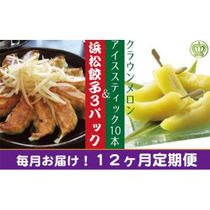 ふるさと納税 メロン メロン青肉 静岡県 浜松市 12ヶ月定期便 クラウンメロンスティック10本と浜松ぎょうざ3パック 配送不可：離島 No.5786-3432