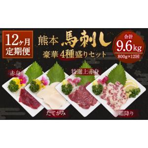 ふるさと納税 馬肉 熊本県 益城町 12ヶ月定期便 熊本 馬刺し 豪華4種盛りセット 800g×12回