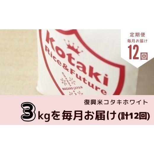 ふるさと納税 長野県 栄村 令和5年産 希少米コタキホワイト3kg毎月お届け(全12回)