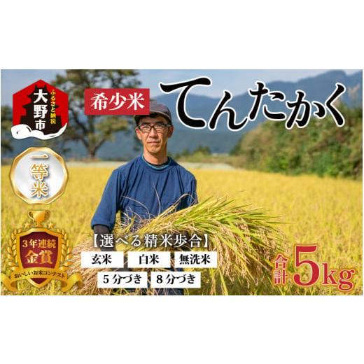 ふるさと納税 福井県 大野市 【令和5年産】越前大野産 一等米 帰山農園の「てんたかく」 無洗米 5...