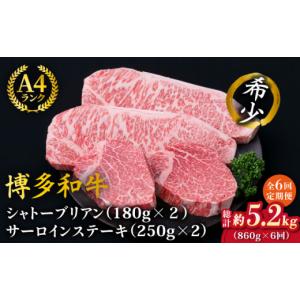 ふるさと納税 牛肉 ヒレ 福岡県 糸島市 全6回定期便 極厚ステーキ シャトーブリアン 約180g×2枚 サーロインステーキ 約250g×2枚 合計4枚 博多和牛 A4ランク…