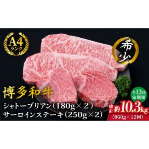 ふるさと納税 牛肉 ヒレ 福岡県 糸島市 全12回定期便 極厚ステーキ シャトーブリアン 約180g×2枚 サーロインステーキ 約250g×2枚 合計4枚 博多和牛 A4ラン…