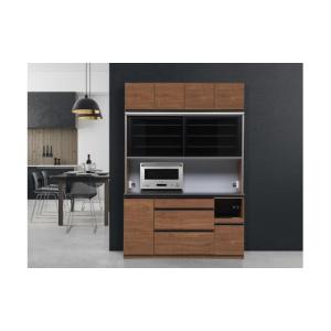 ふるさと納税 家具 収納家具 福岡県 大川市 （ウォールナット柄） 開梱設置 クロノス キッチンボード 上置き付 幅160cm キッチンボード 引き戸 食器棚 オープ…