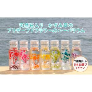 ふるさと納税 雑貨・日用品 インテリア 高知県 黒潮町 ハーバリウム プリザーブドフラワー かすみ草 天然石入り 5本セット 選べるカラー ハート瓶 50ml ガーネ…