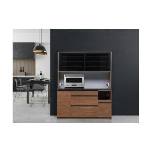 ふるさと納税 家具 収納家具 福岡県 大川市 （ウォールナット柄） 開梱設置 クロノス キッチンボード 幅160cm キッチンボード 引き戸 食器棚 オープンボード …