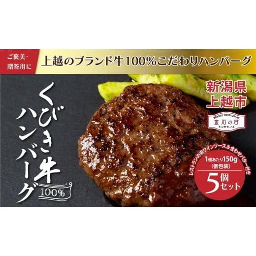 ふるさと納税 新潟県 上越市 くびき牛100％ハンバーグ5個+岩の原赤ワインソース+ブルギニョンバタ...