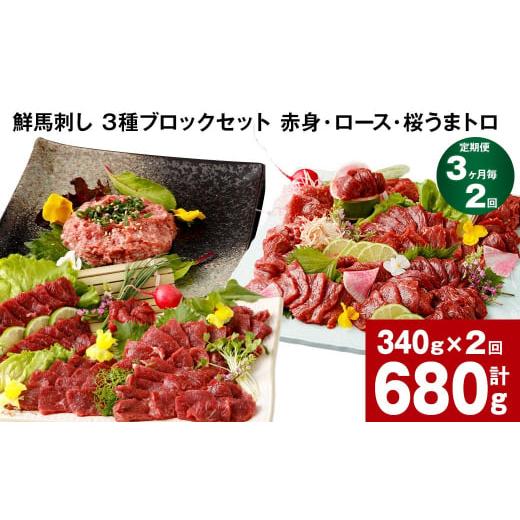 ふるさと納税 馬肉 熊本県 高森町  3ヶ月毎2回定期便 鮮馬刺し 3種ブロックセット 計680g