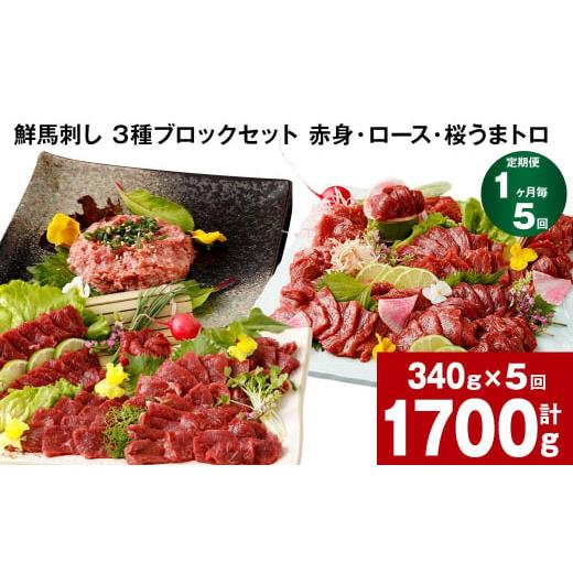 ふるさと納税 馬肉 熊本県 高森町  1ヶ月毎5回定期便 鮮馬刺し 3種ブロックセット 計1700g