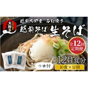 ふるさと納税 そば 生・半生めん 福井県 大野市 12ヶ月定期便 越前大野産 石臼挽き 越前そば 生そば10食 × 12回 計120食（つゆ付）