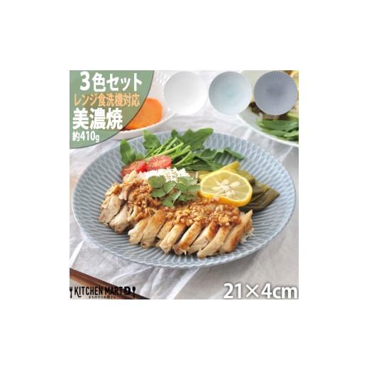 ふるさと納税 食器・グラス 皿 岐阜県 瑞浪市  美濃焼 さざなみ 21深皿 3色セット 白 青白 ...