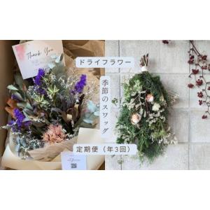 ふるさと納税 花・苗木 花束 福岡県 篠栗町 ドライフラワー季節のスワッグ定期便（年３回）（花材おまかせ・白・グリーン、ピンク、おまかせ）の3種よりランダ…