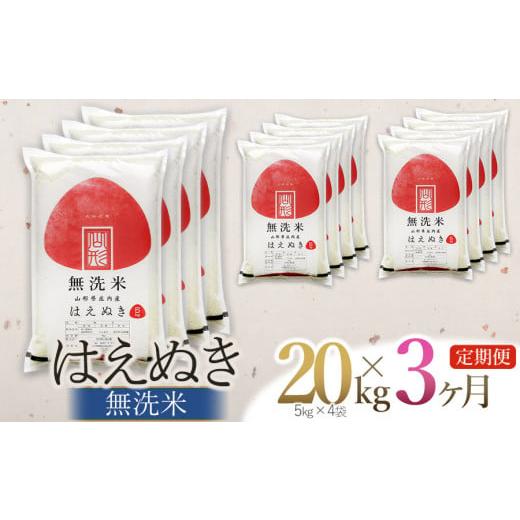 ふるさと納税 無洗米 山形県 鶴岡市  令和7年産 3ヶ月定期便 新米 はえぬき 無洗米 20kg ...